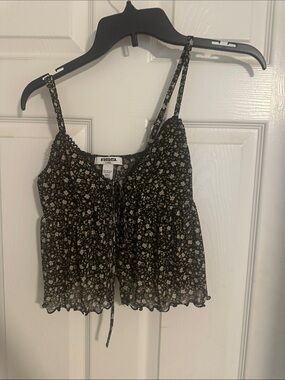 RSQ Black Floral Tie-Front Spaghetti-Strap Tank